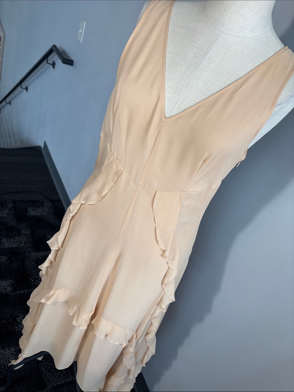 Calvin Klein Peach V-Neck Ruffle Dress